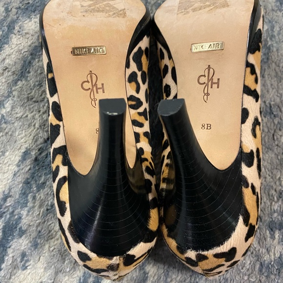 Cole Haan Black Peep Toe Heels with Leopard Bow - Picture 7 of 9